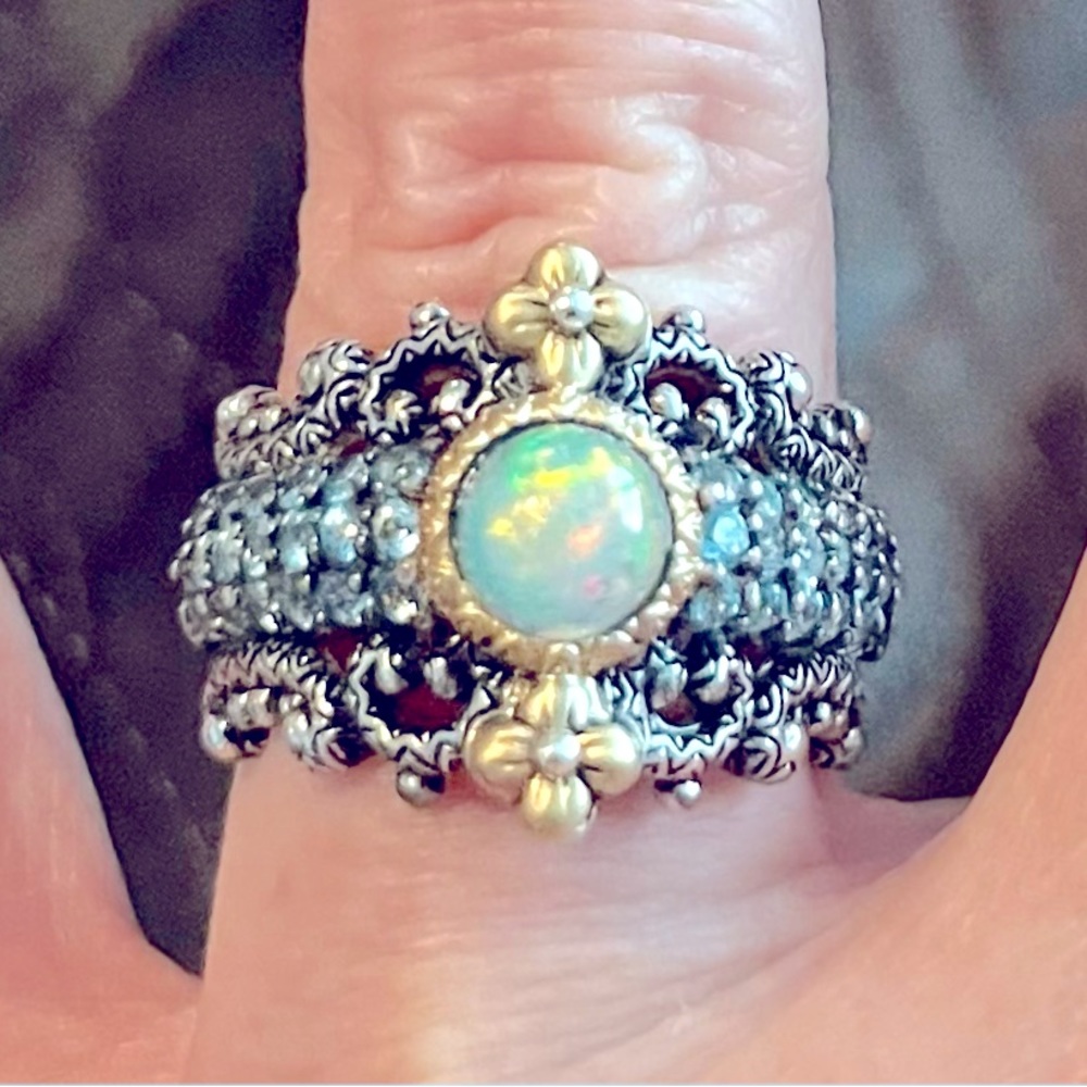 Barbara Bixby Sterling Silver/18k Opal/Blue Topaz Ring